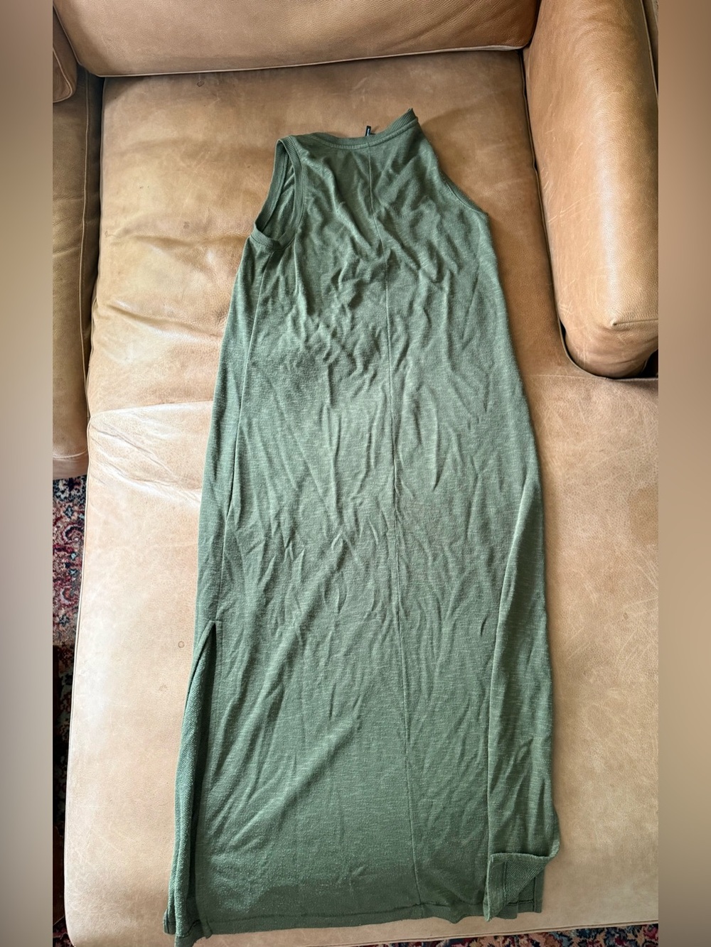 PAIGE Sage Midi Tank Dress M Olive Green V Neck Sleeveless Side Slit Maxi - Picture 7 of 7